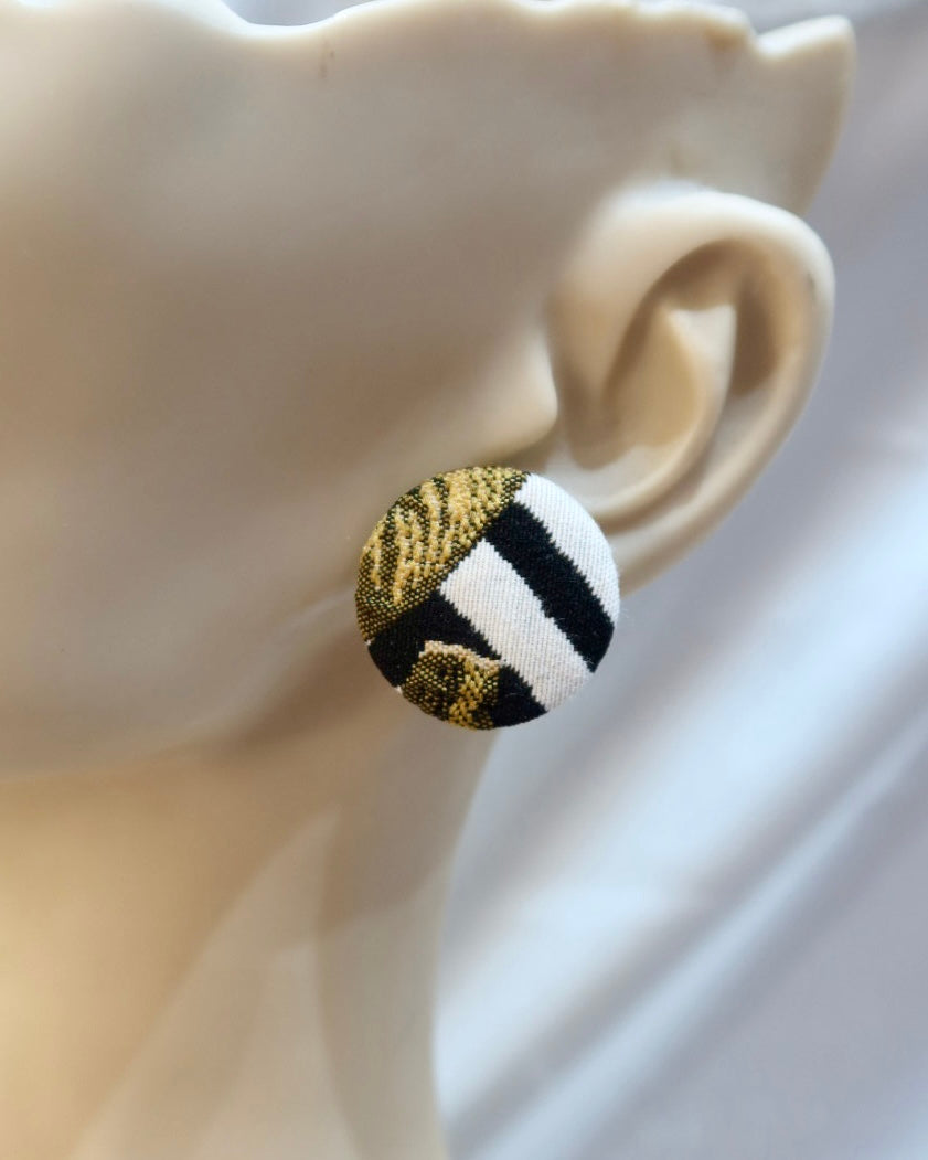 Large Fabric Covered Stud Button Earrings