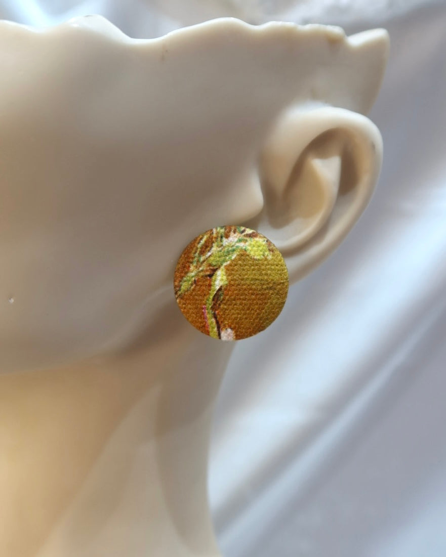 Large Fabric Covered Stud Button Earrings