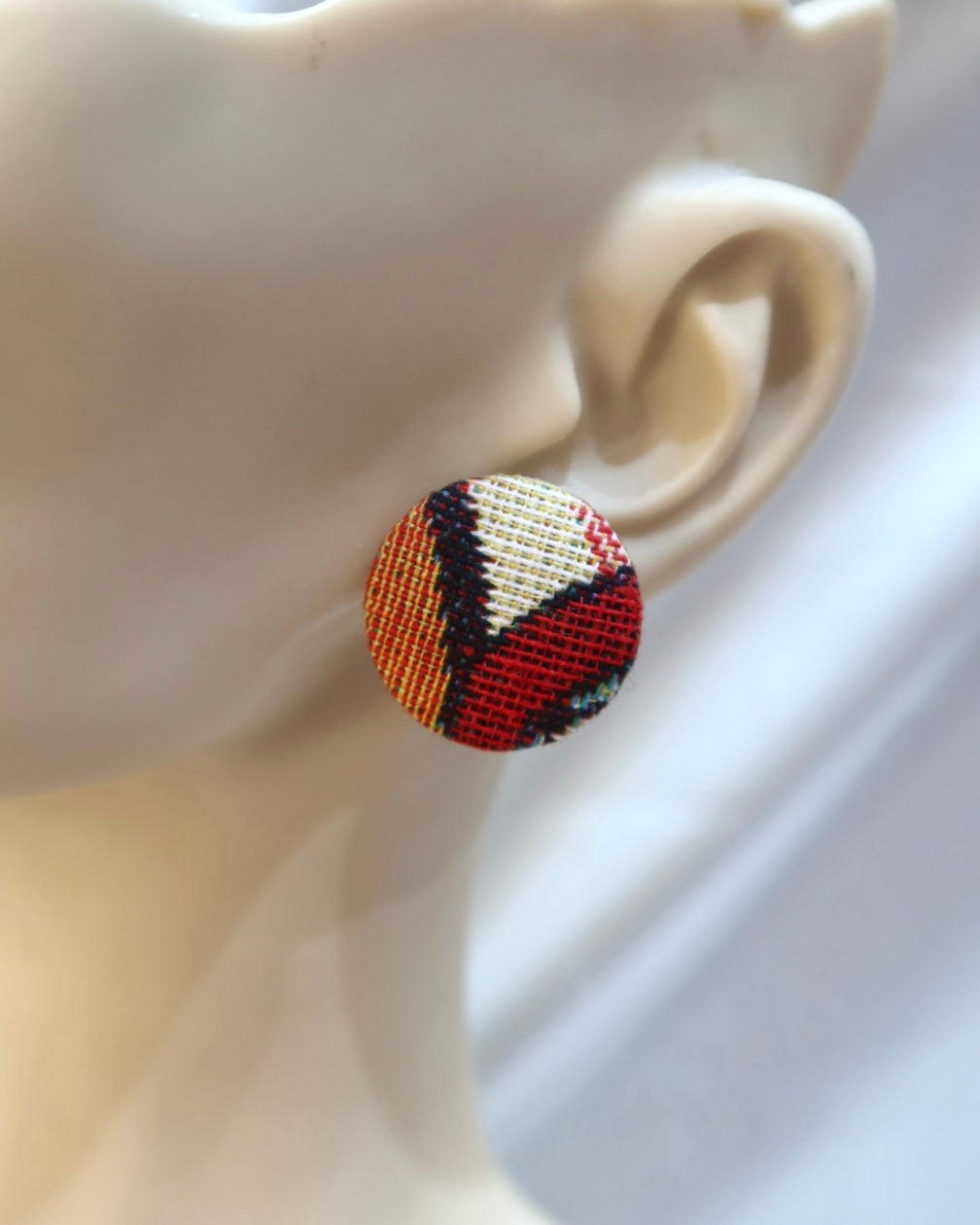 Large Fabric Covered Stud Button Earrings