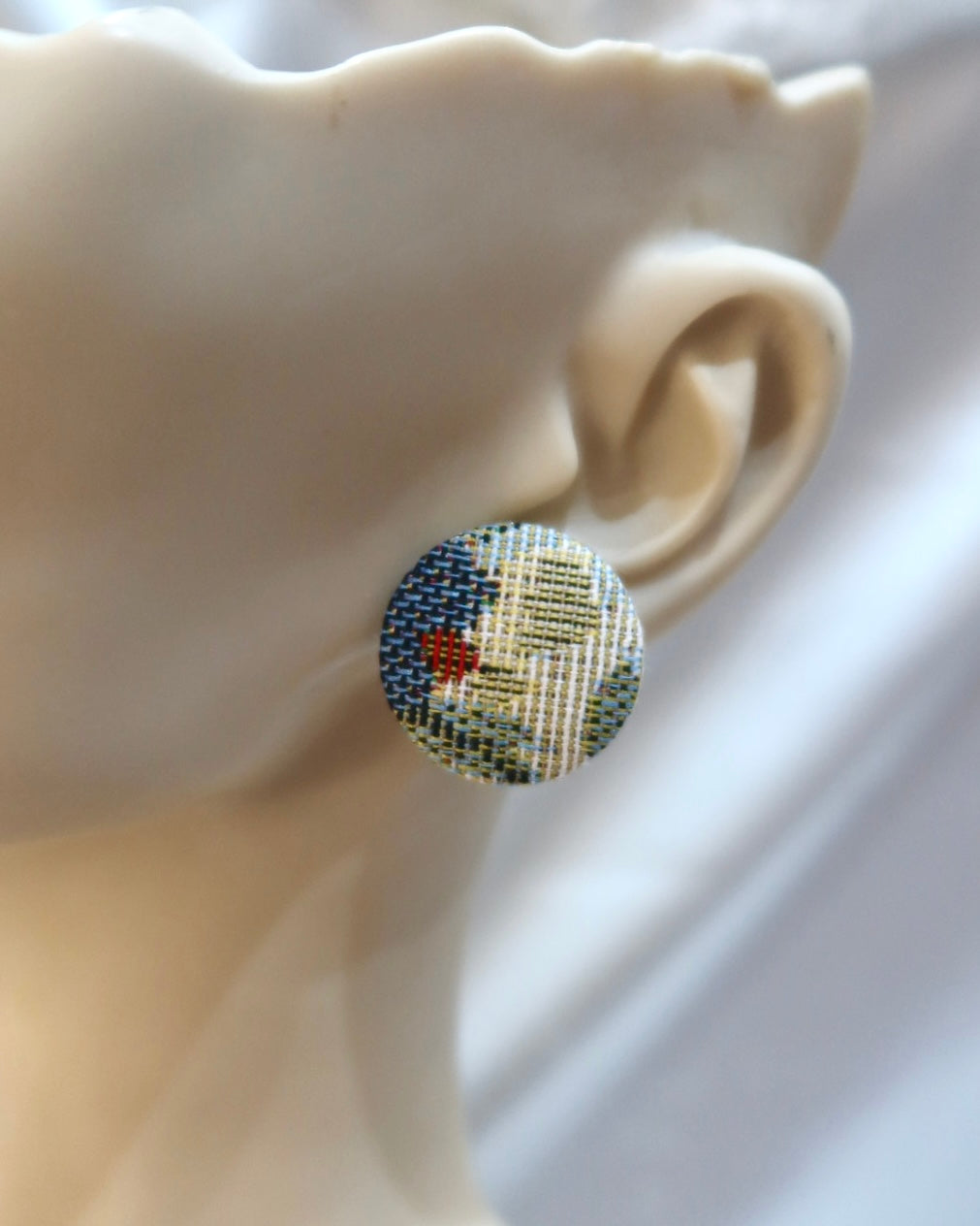 Large Fabric Covered Stud Button Earrings