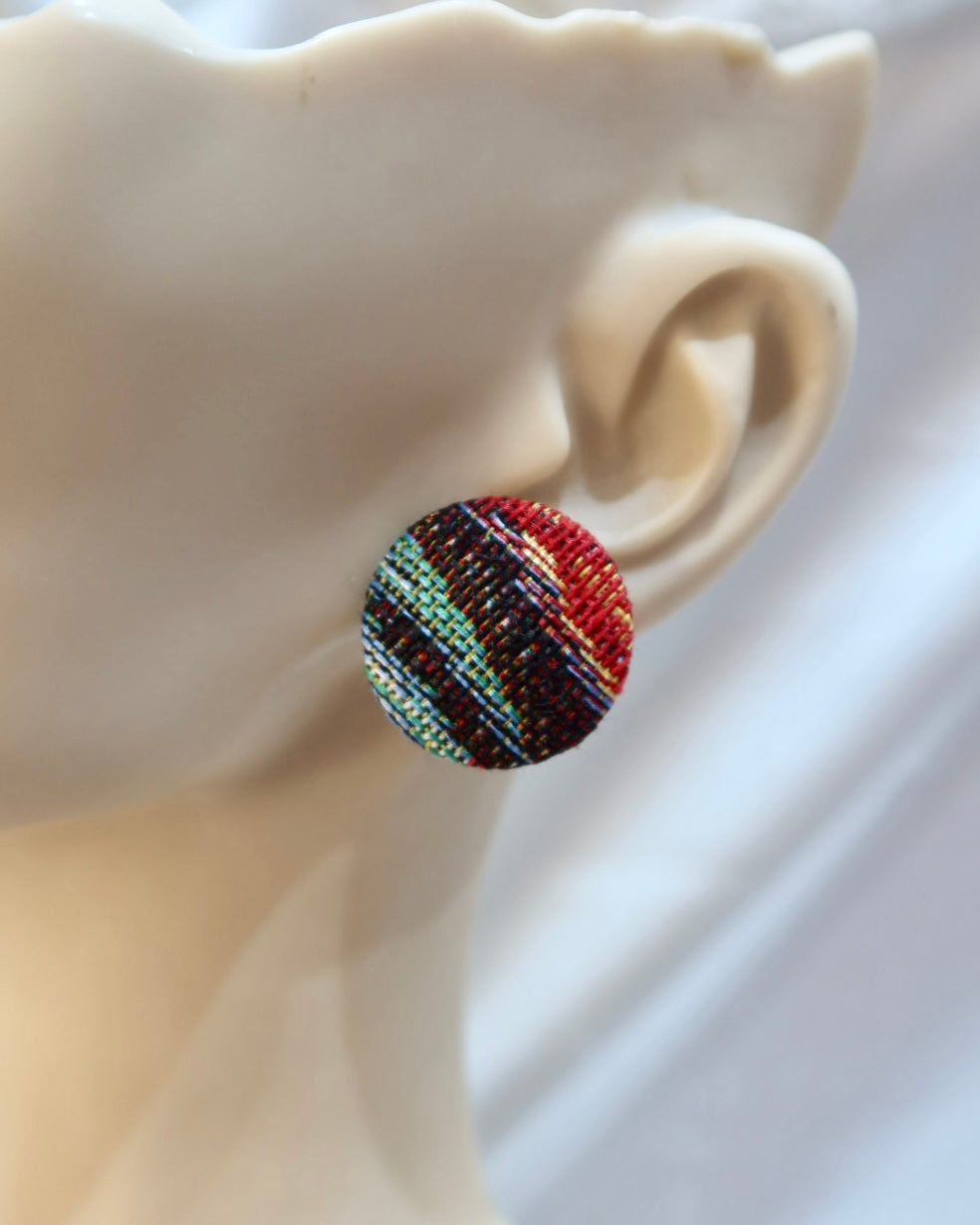 Large Fabric Covered Stud Button Earrings