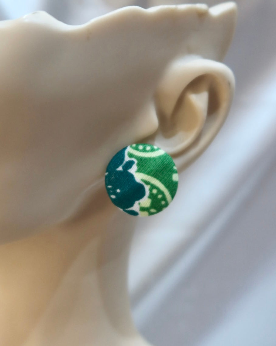Large Fabric Covered Stud Button Earrings