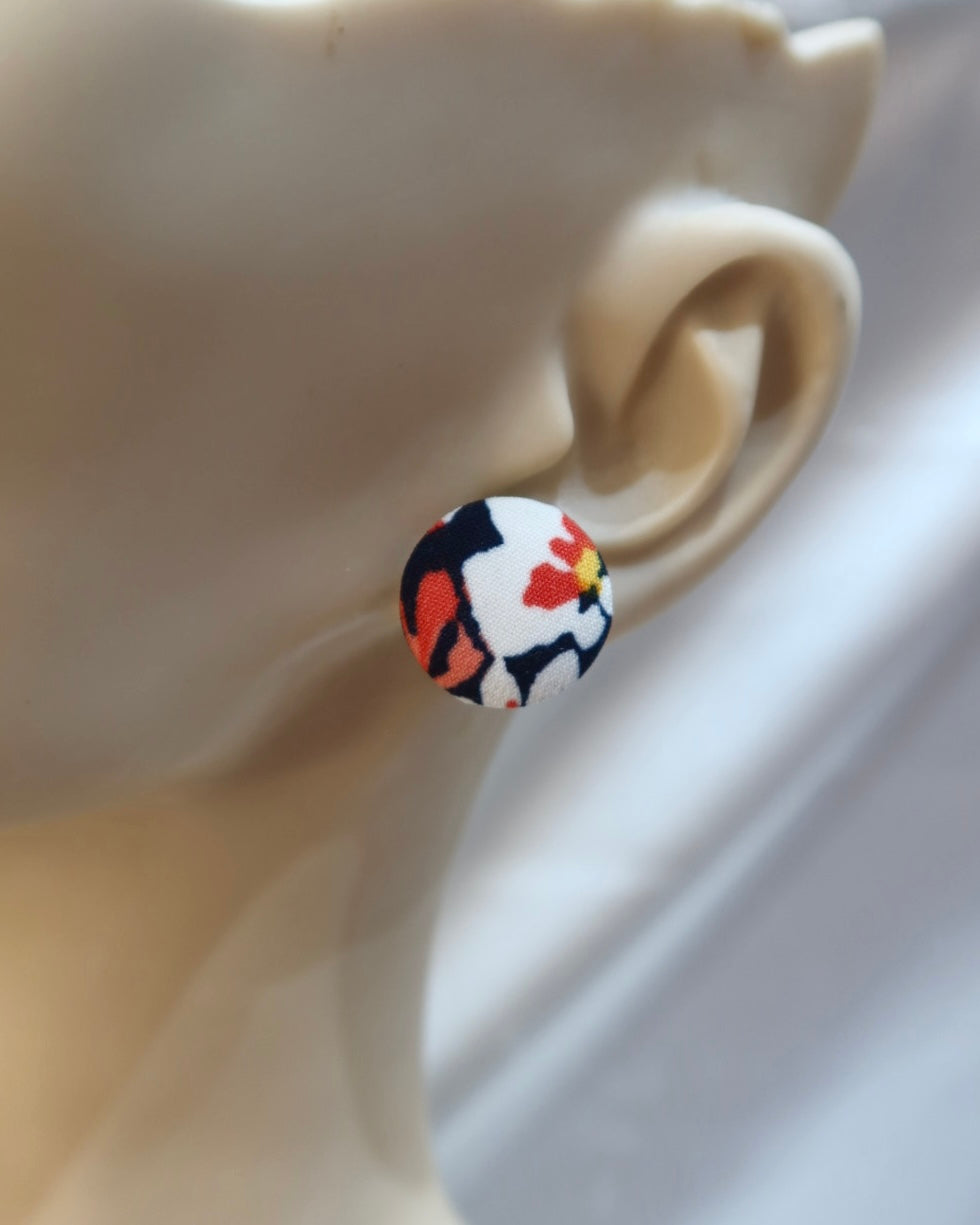 Medium Fabric Covered Stud Button Earrings