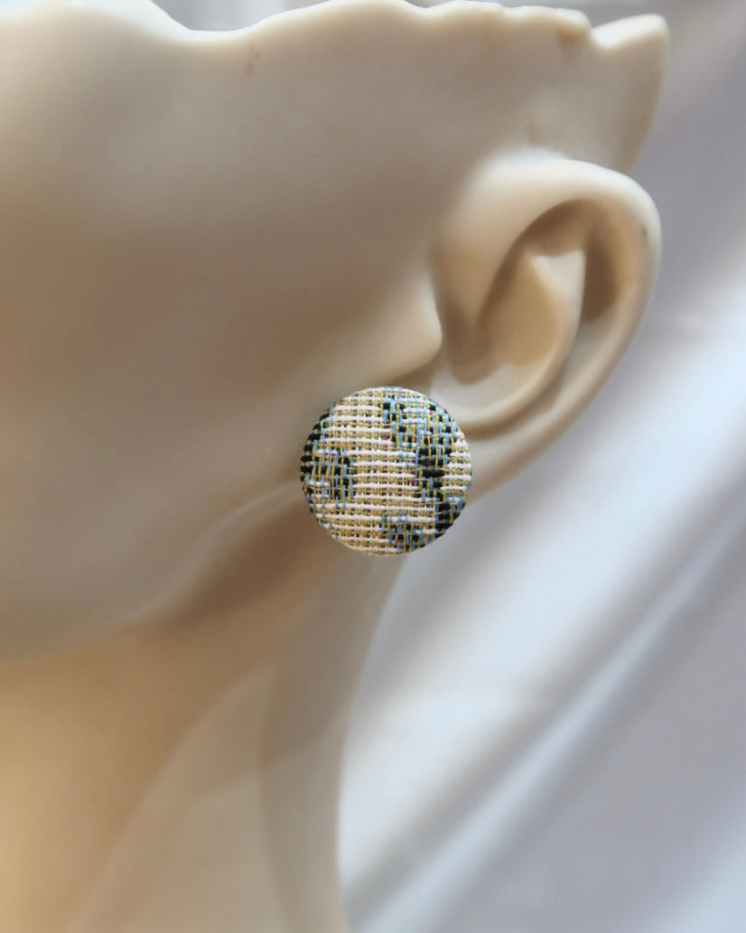 Medium Fabric Covered Stud Button Earrings