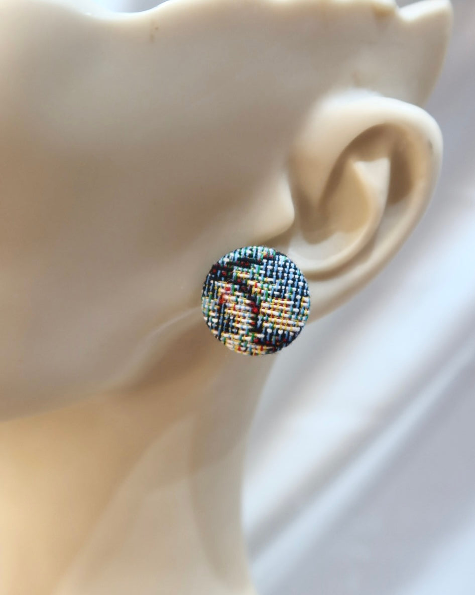 Medium Fabric Covered Stud Button Earrings