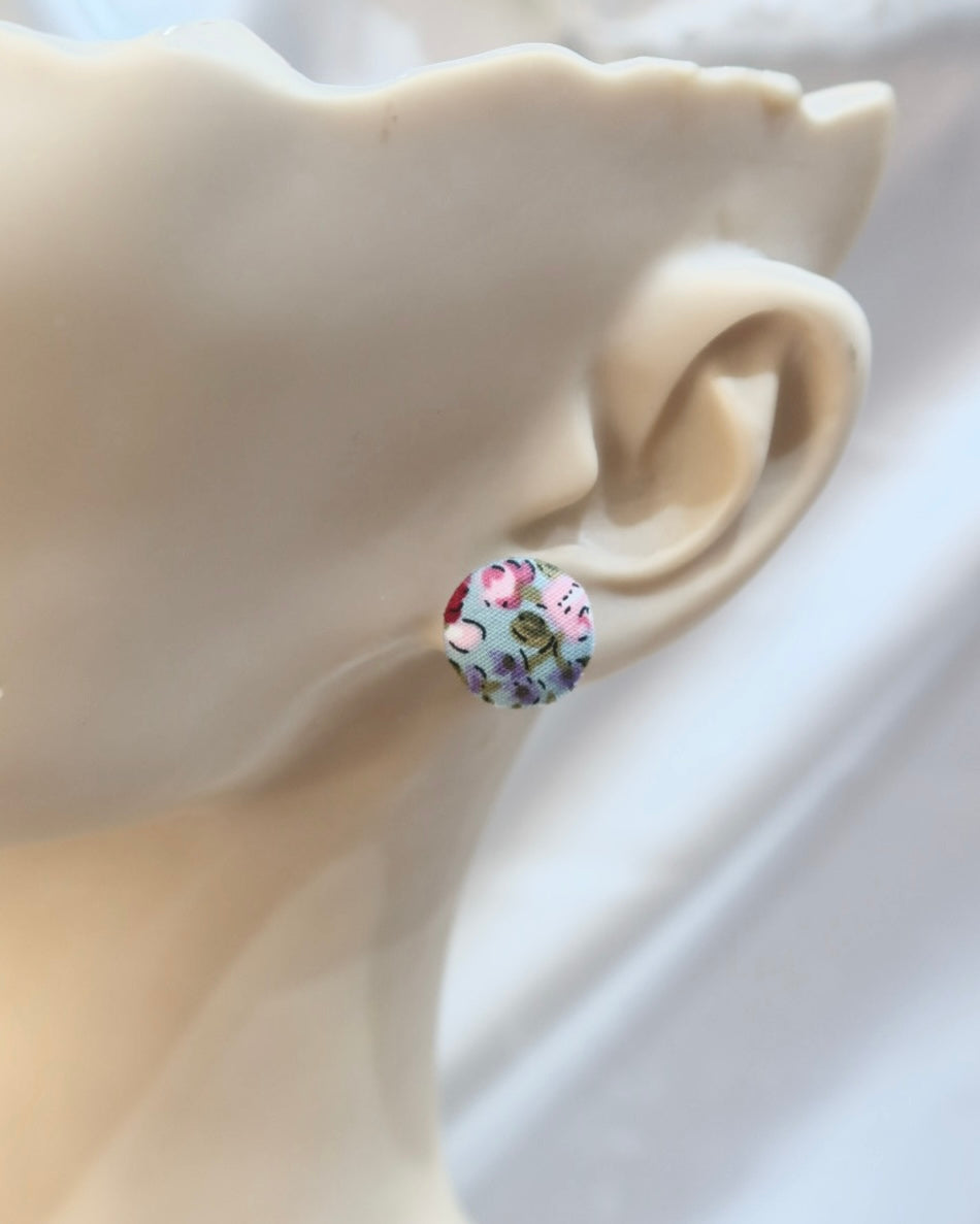 Small Fabric Covered Stud Button Earrings