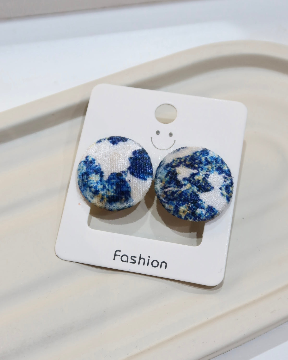 Large Fabric Covered Stud Button Earrings