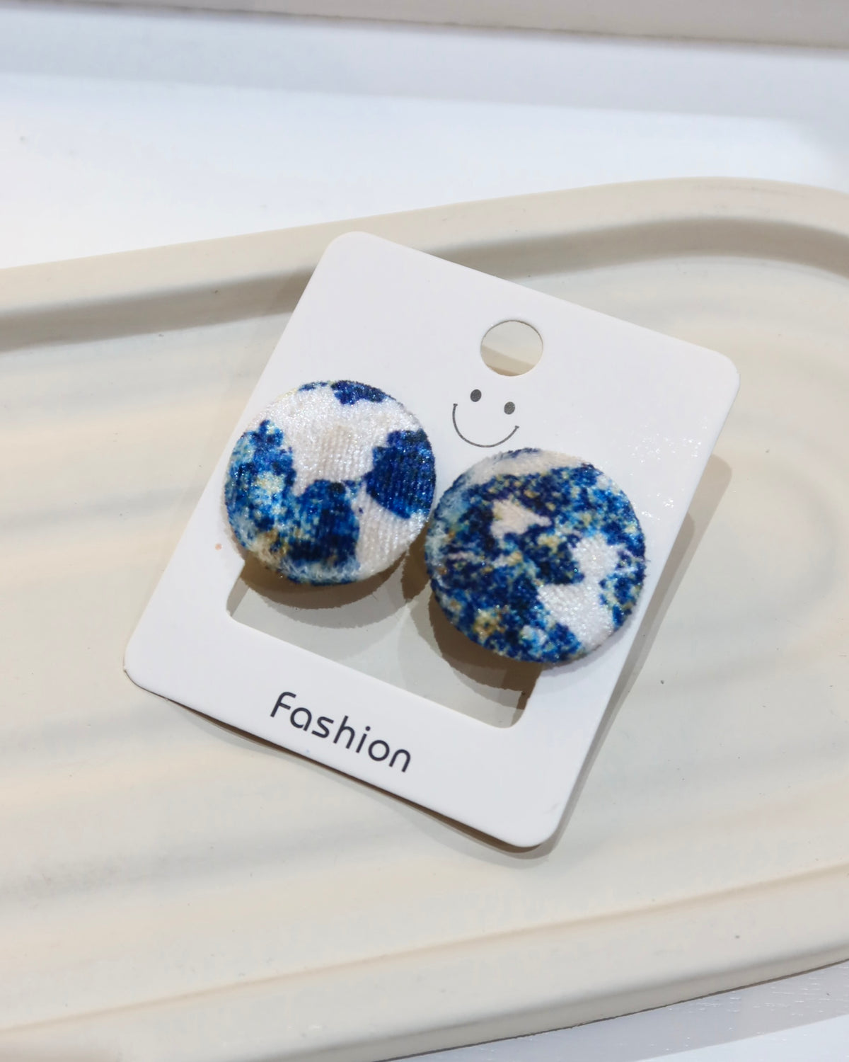Large Fabric Covered Stud Button Earrings