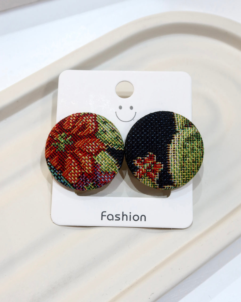 Large Fabric Covered Stud Button Earrings