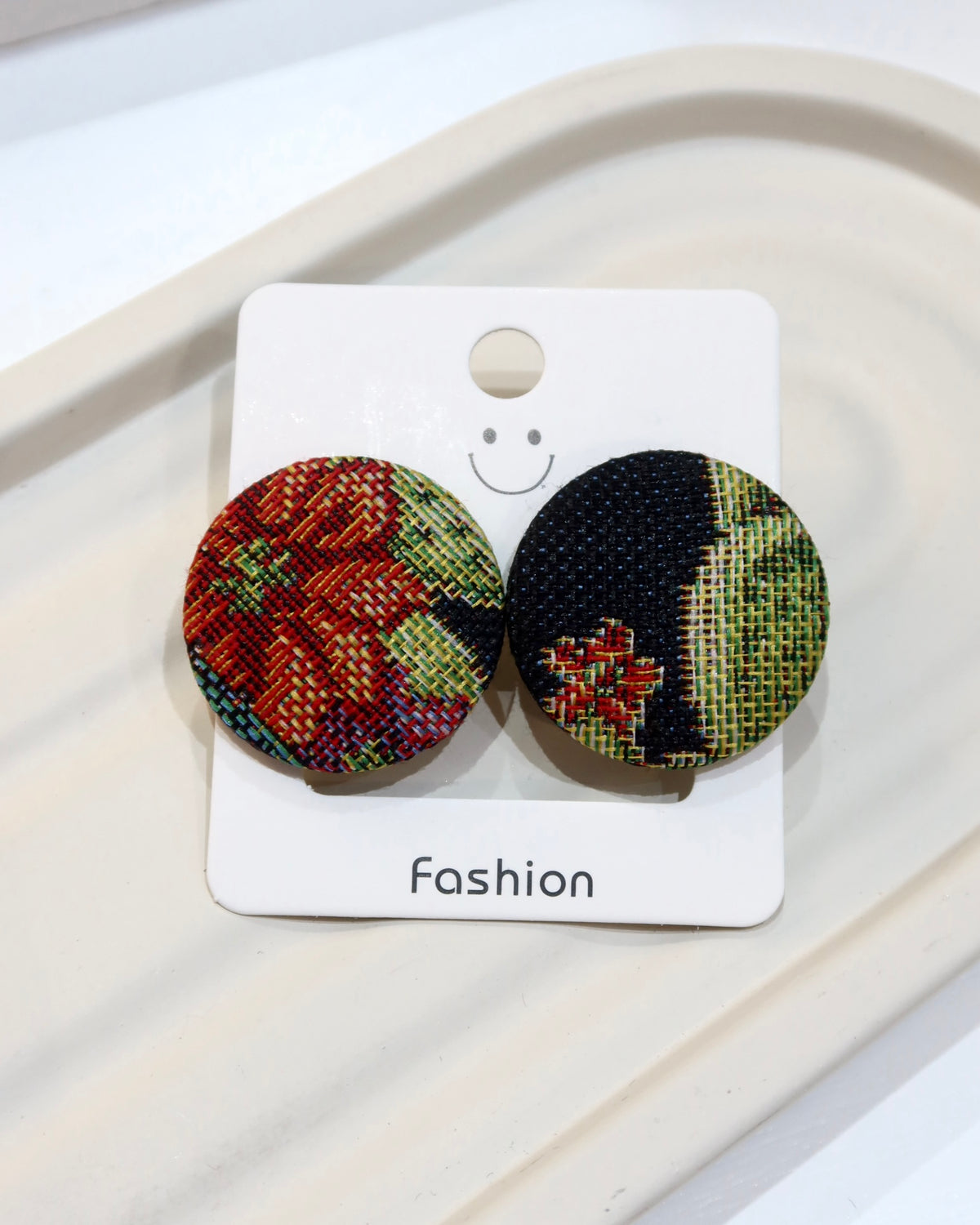 Large Fabric Covered Stud Button Earrings