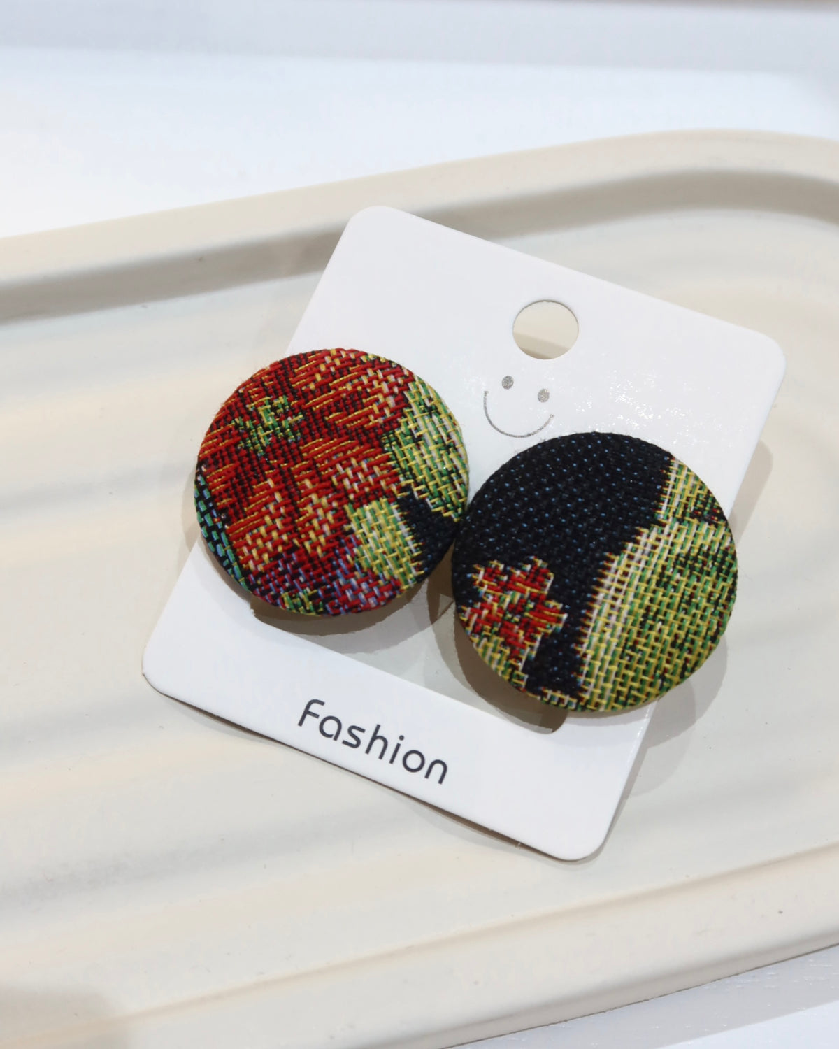 Large Fabric Covered Stud Button Earrings
