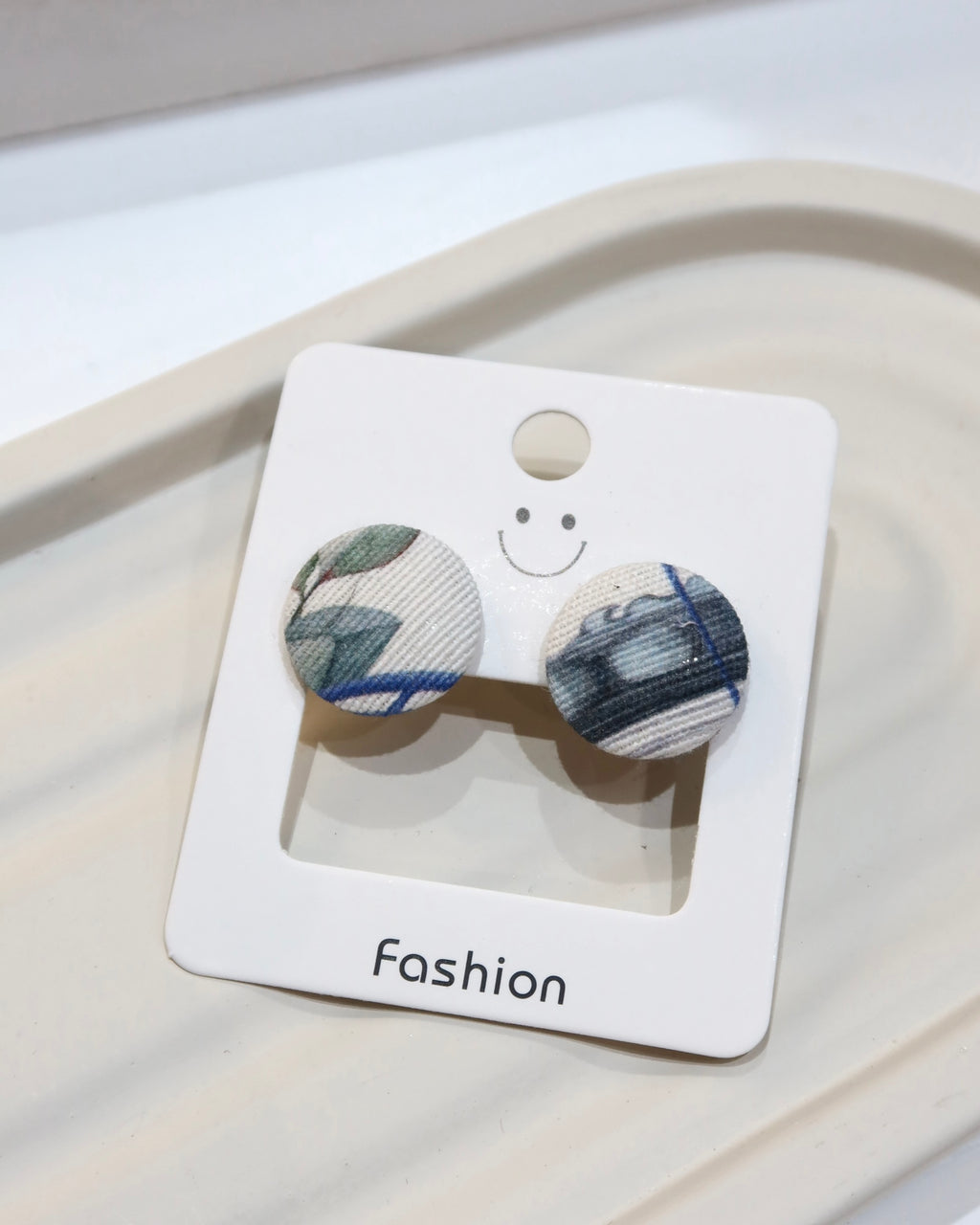Medium Fabric Covered Stud Button Earrings