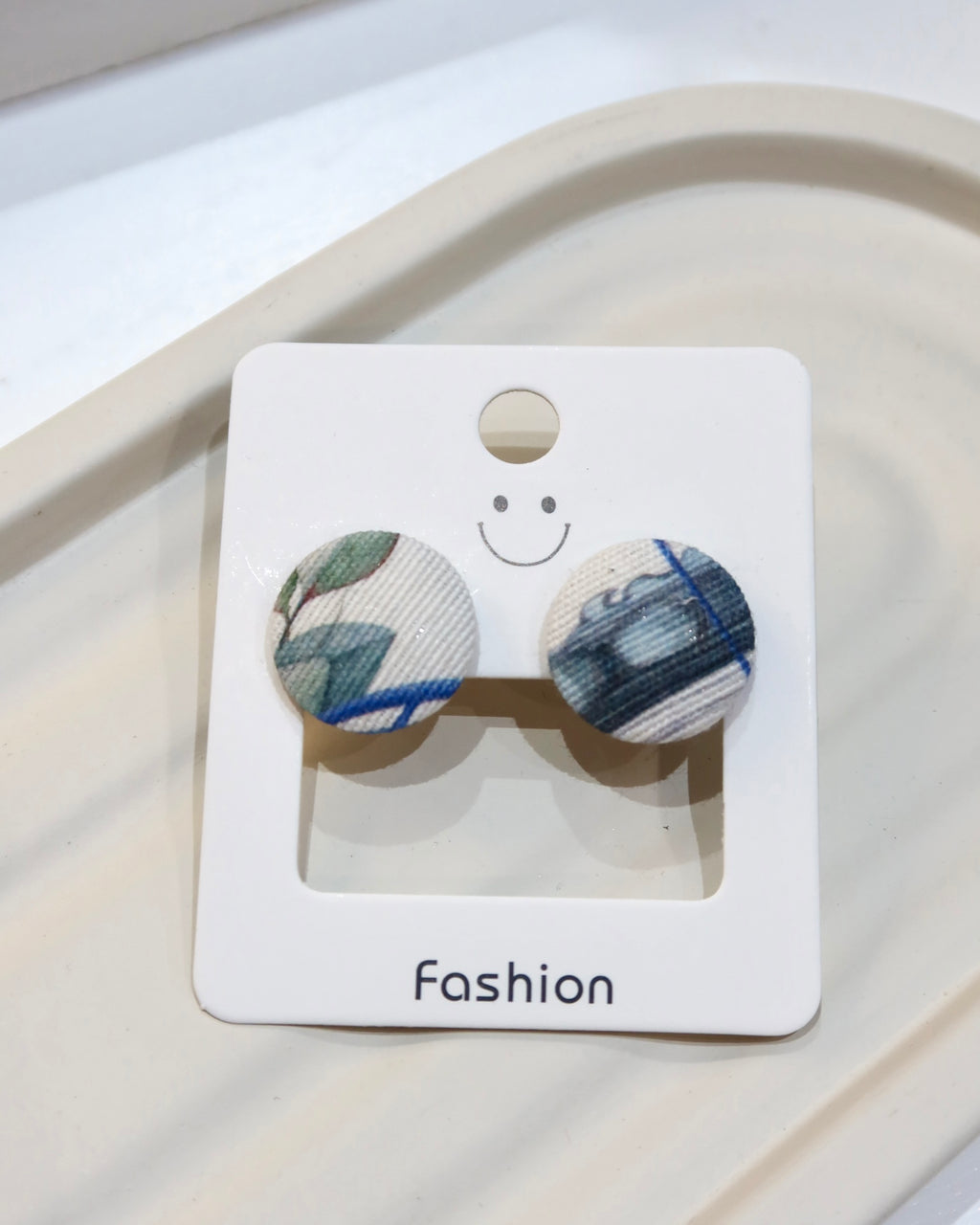 Medium Fabric Covered Stud Button Earrings