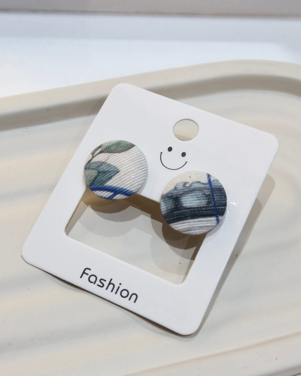Medium Fabric Covered Stud Button Earrings