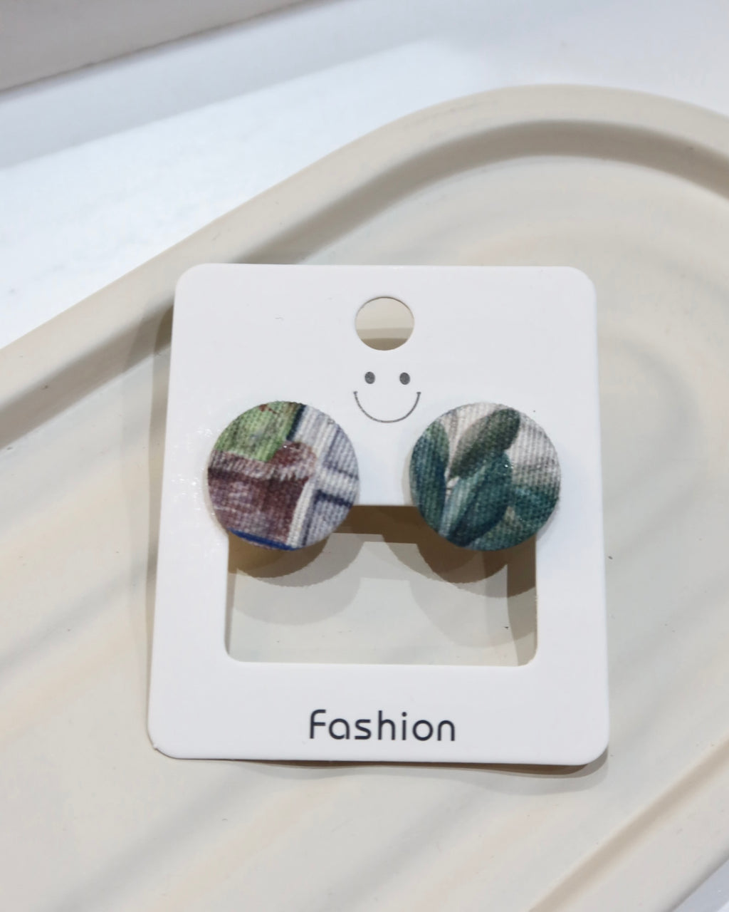 Medium Fabric Covered Stud Button Earrings