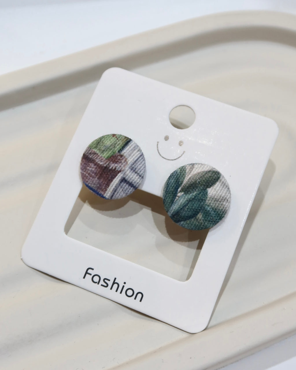Medium Fabric Covered Stud Button Earrings