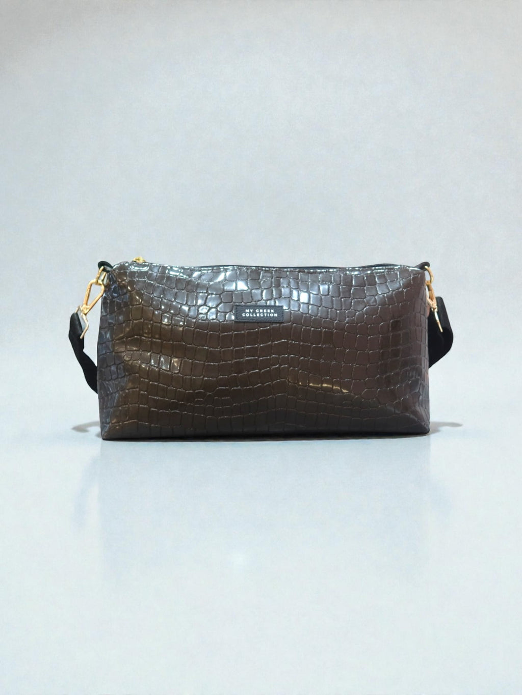 Kallia / Brown medium croc-effect baguette bag