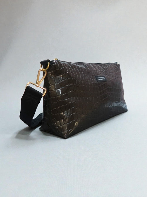 Kallia / Brown medium croc-effect baguette bag