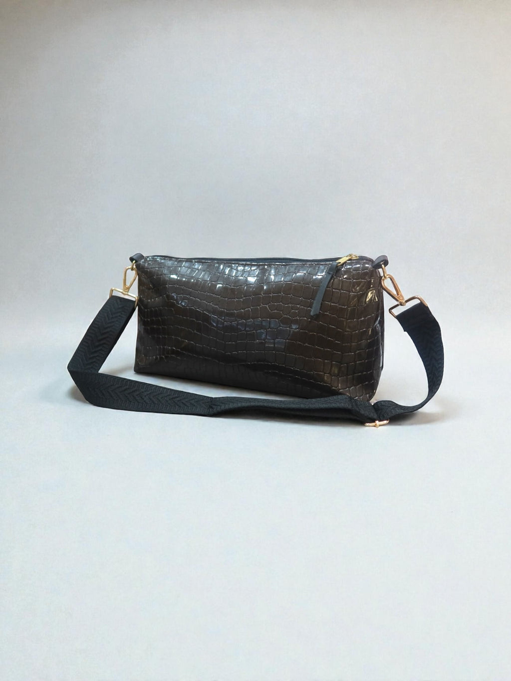 Kallia / Brown medium croc-effect baguette bag
