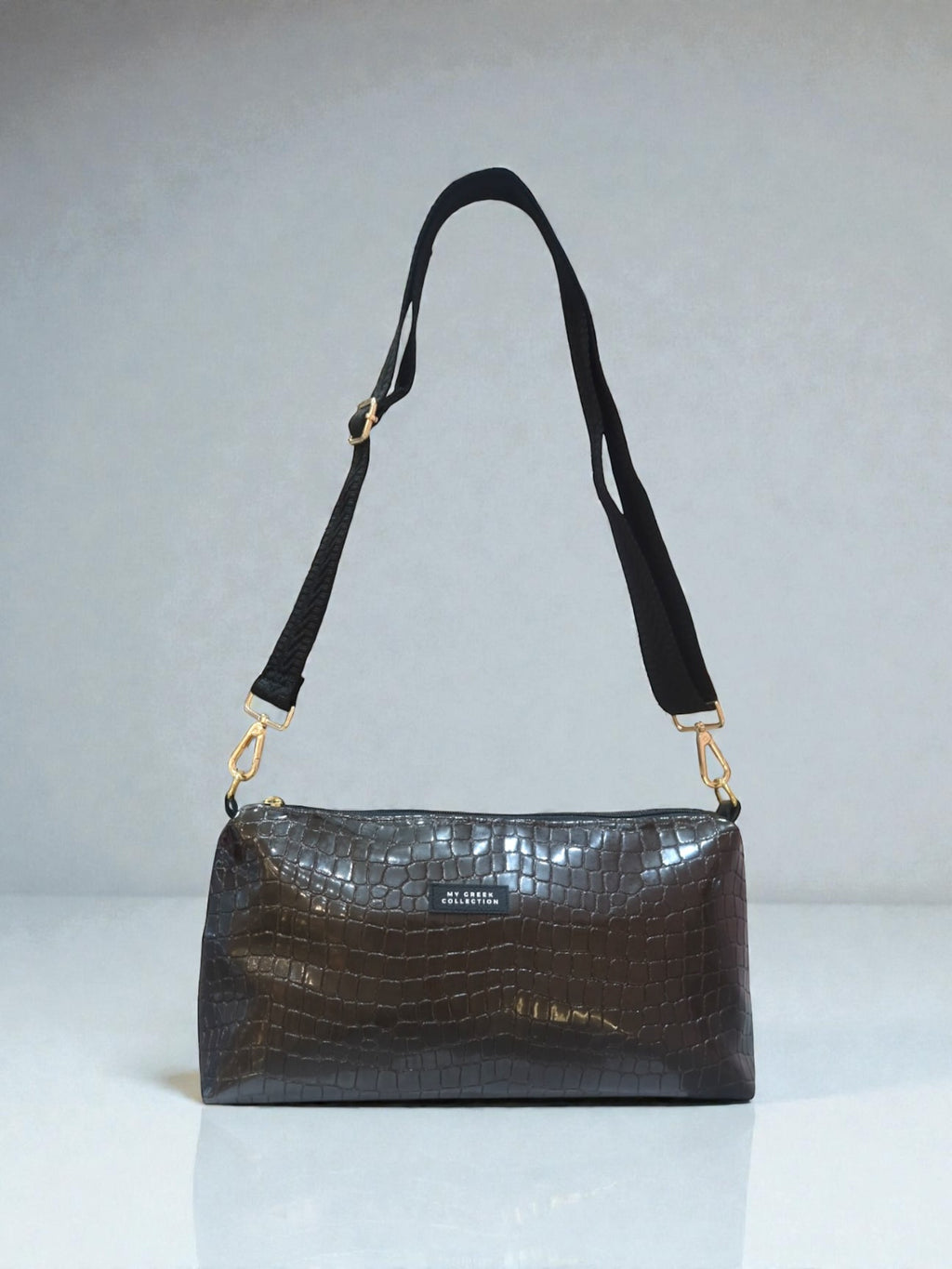Kallia / Brown medium croc-effect baguette bag