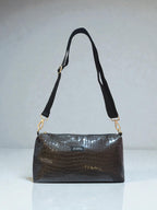 Kallia / Brown medium croc-effect baguette bag