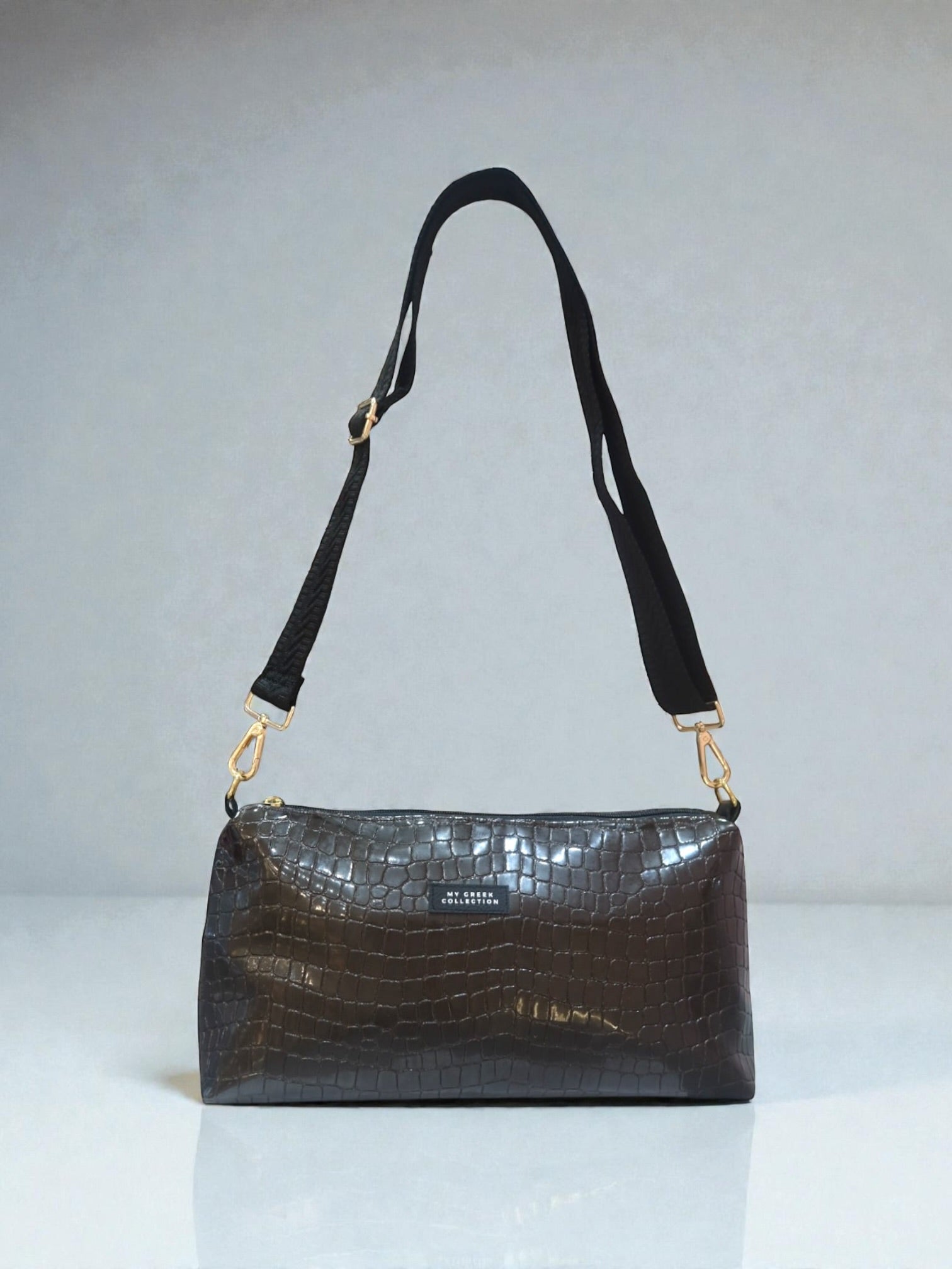 Kallia / Brown medium croc-effect baguette bag