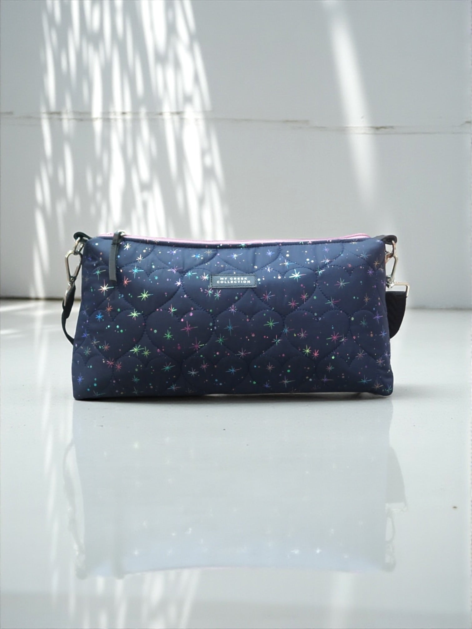 Kallia / reversible baguette bag blue with stars and purple