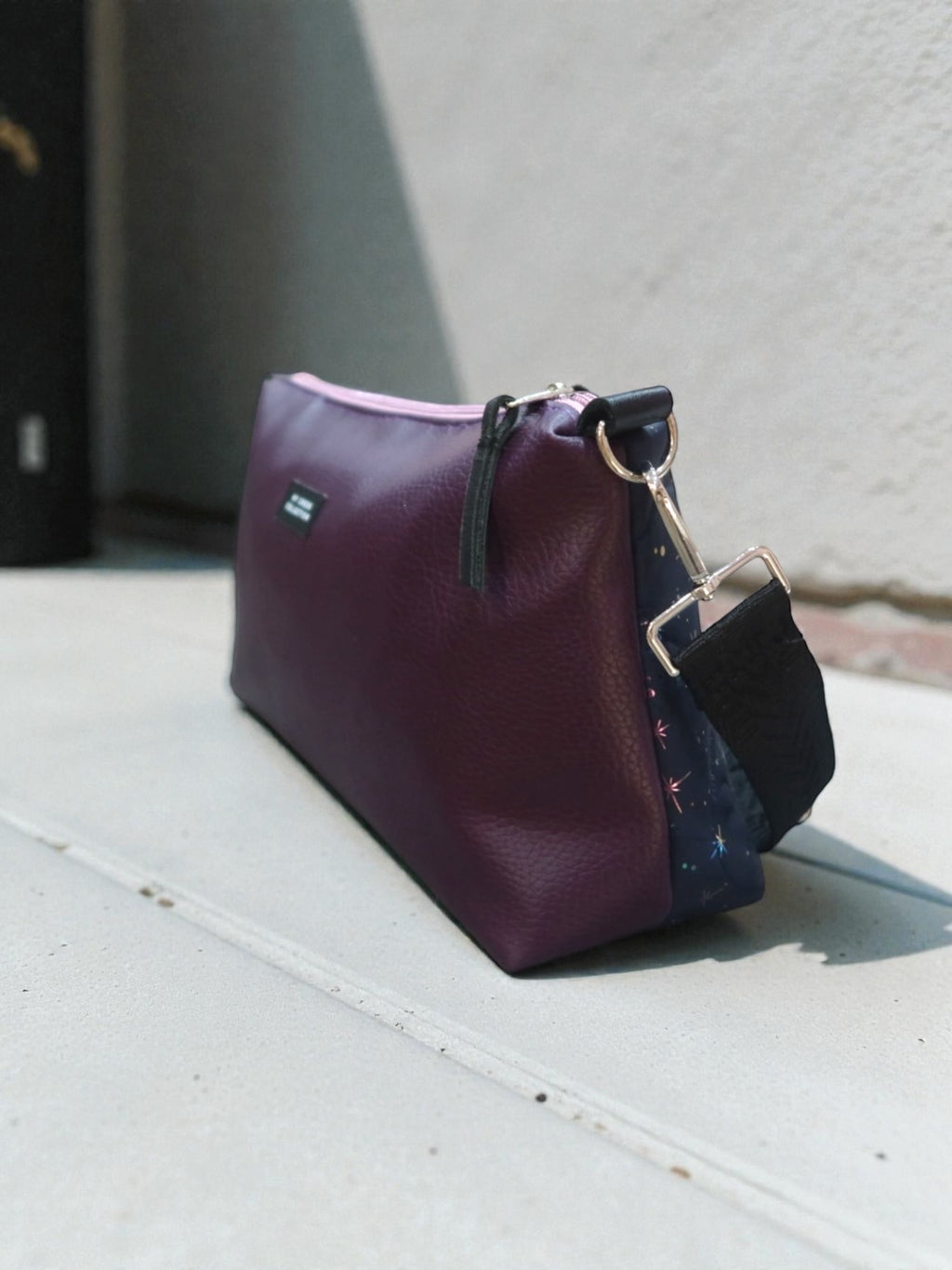 Kallia / reversible baguette bag blue with stars and purple