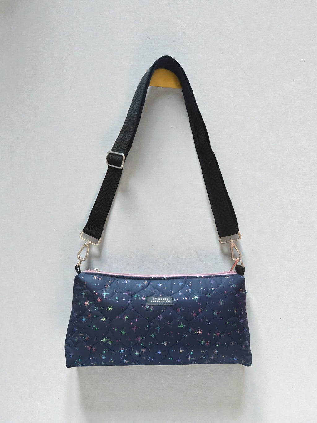 Kallia / reversible baguette bag blue with stars and purple