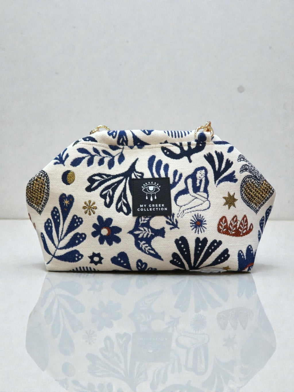 Thalia / Medium frame bag white blue designs