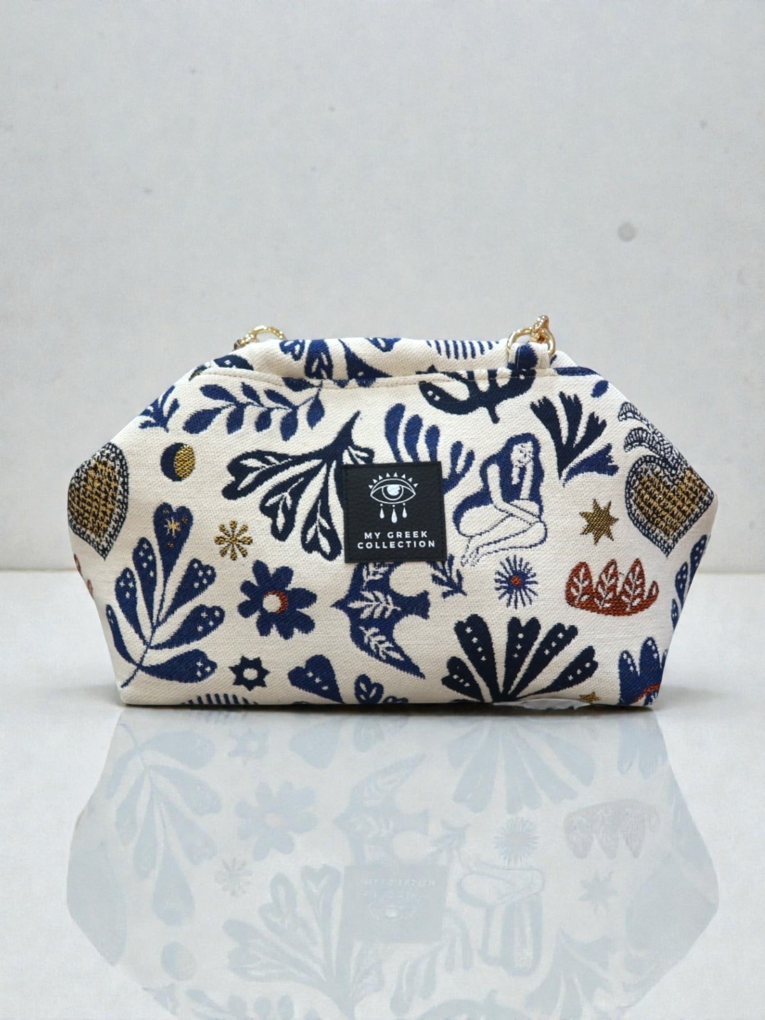 Thalia / Medium frame bag white blue designs