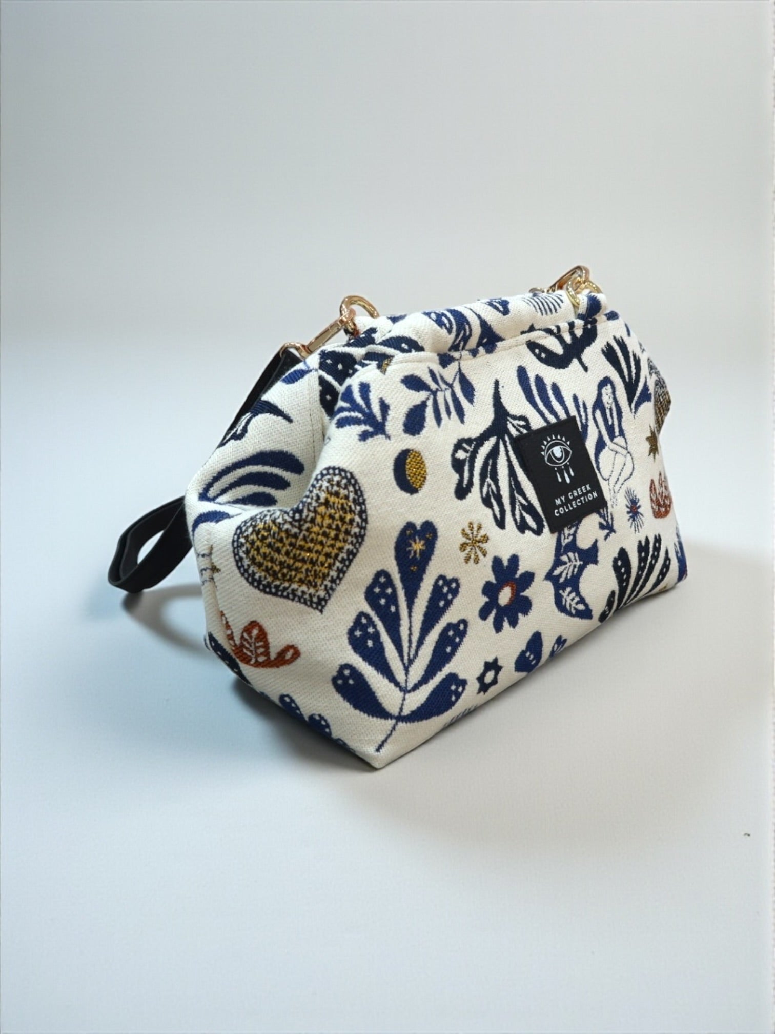 Thalia / Medium frame bag white blue designs