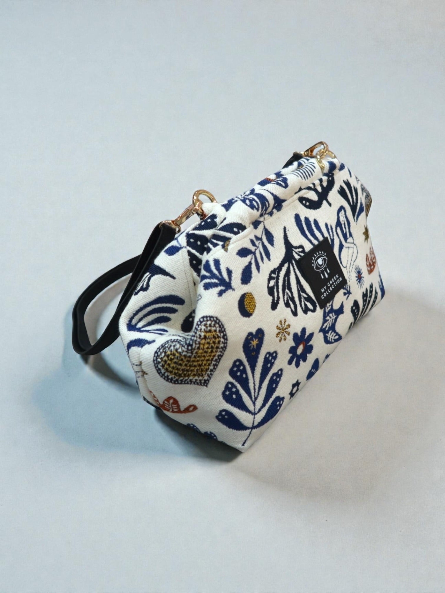 Thalia / Medium frame bag white blue designs