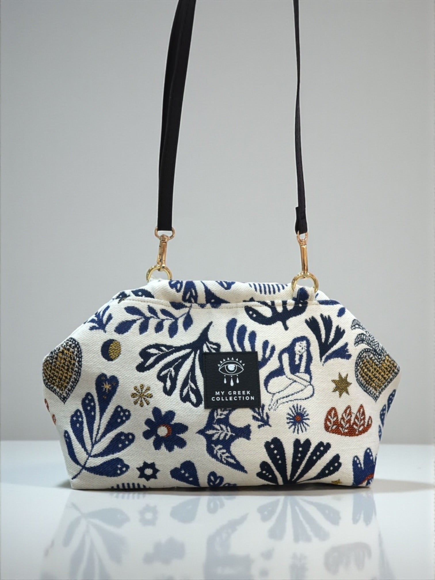 Thalia / Medium frame bag white blue designs