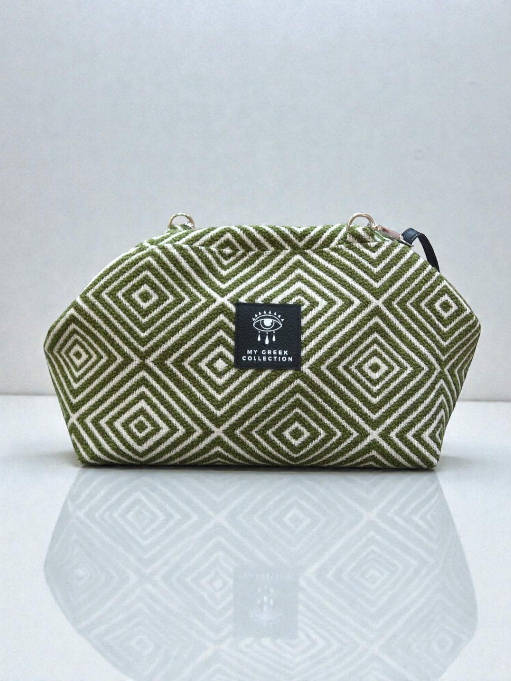 Thalia / Medium frame bag olive green diamond design