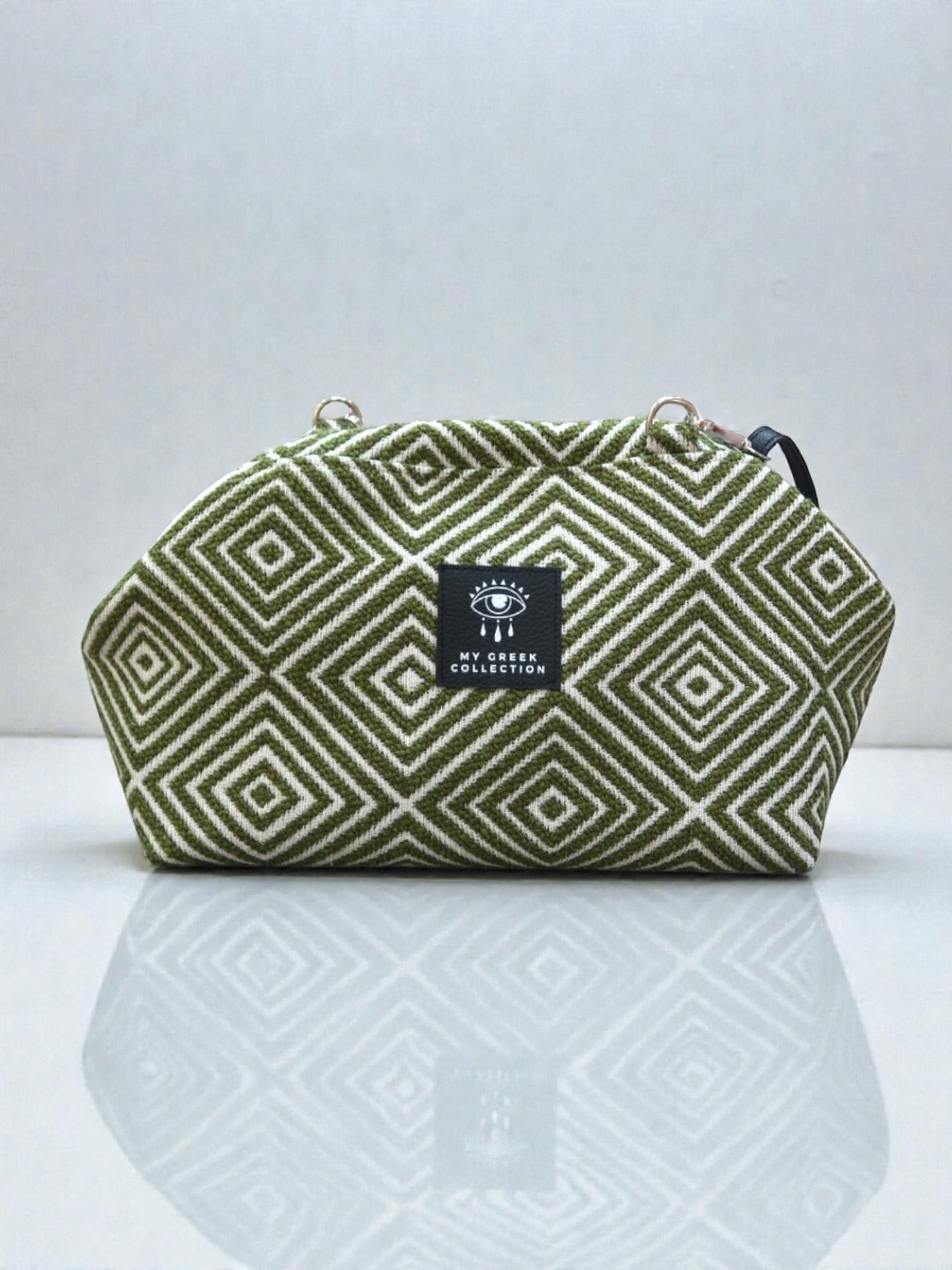 Thalia / Medium frame bag olive green diamond design