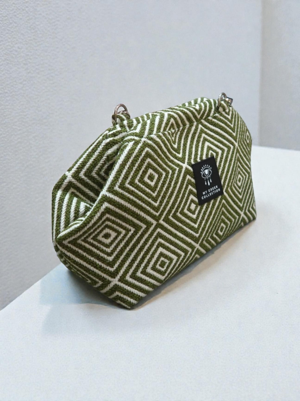 Thalia / Medium frame bag olive green diamond design