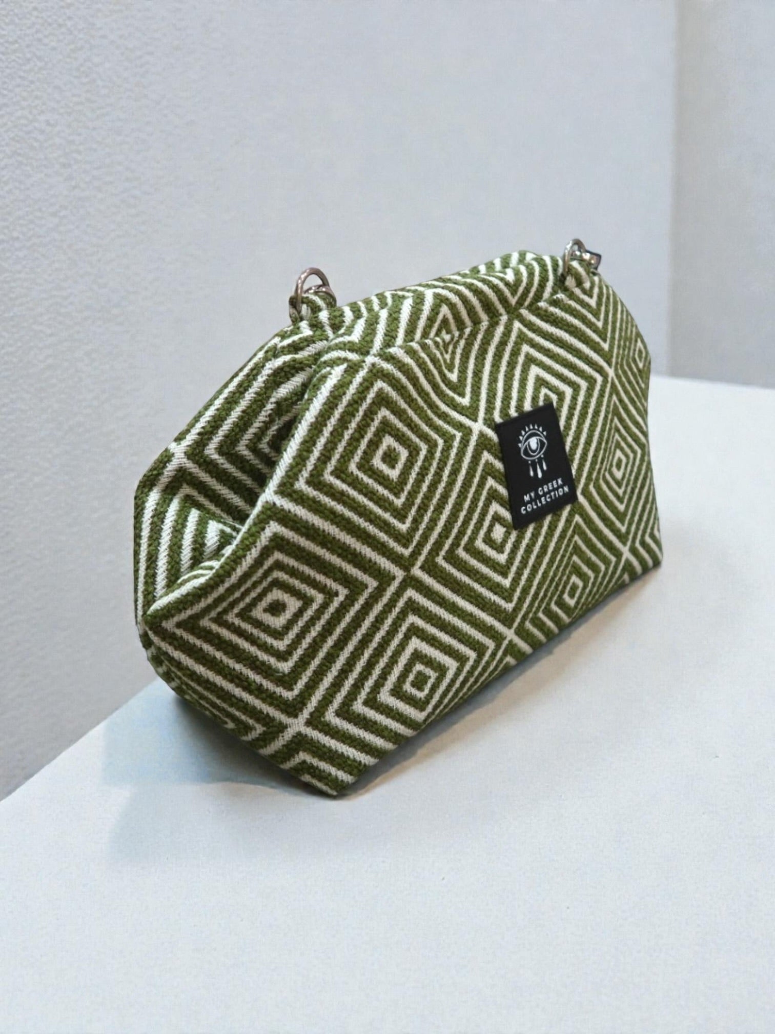 Thalia / Medium frame bag olive green diamond design