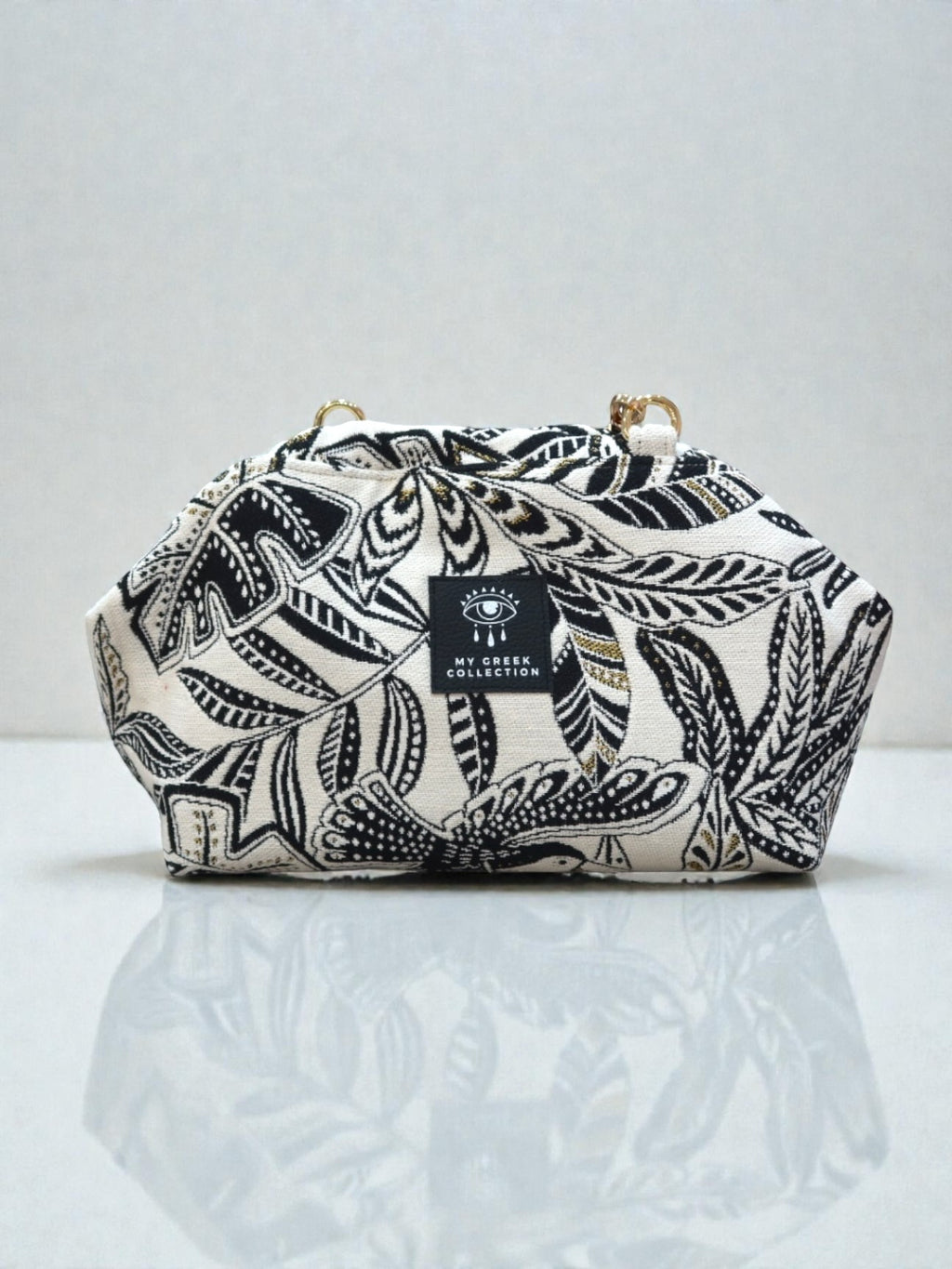 Thalia / Medium frame bag black and white leaves