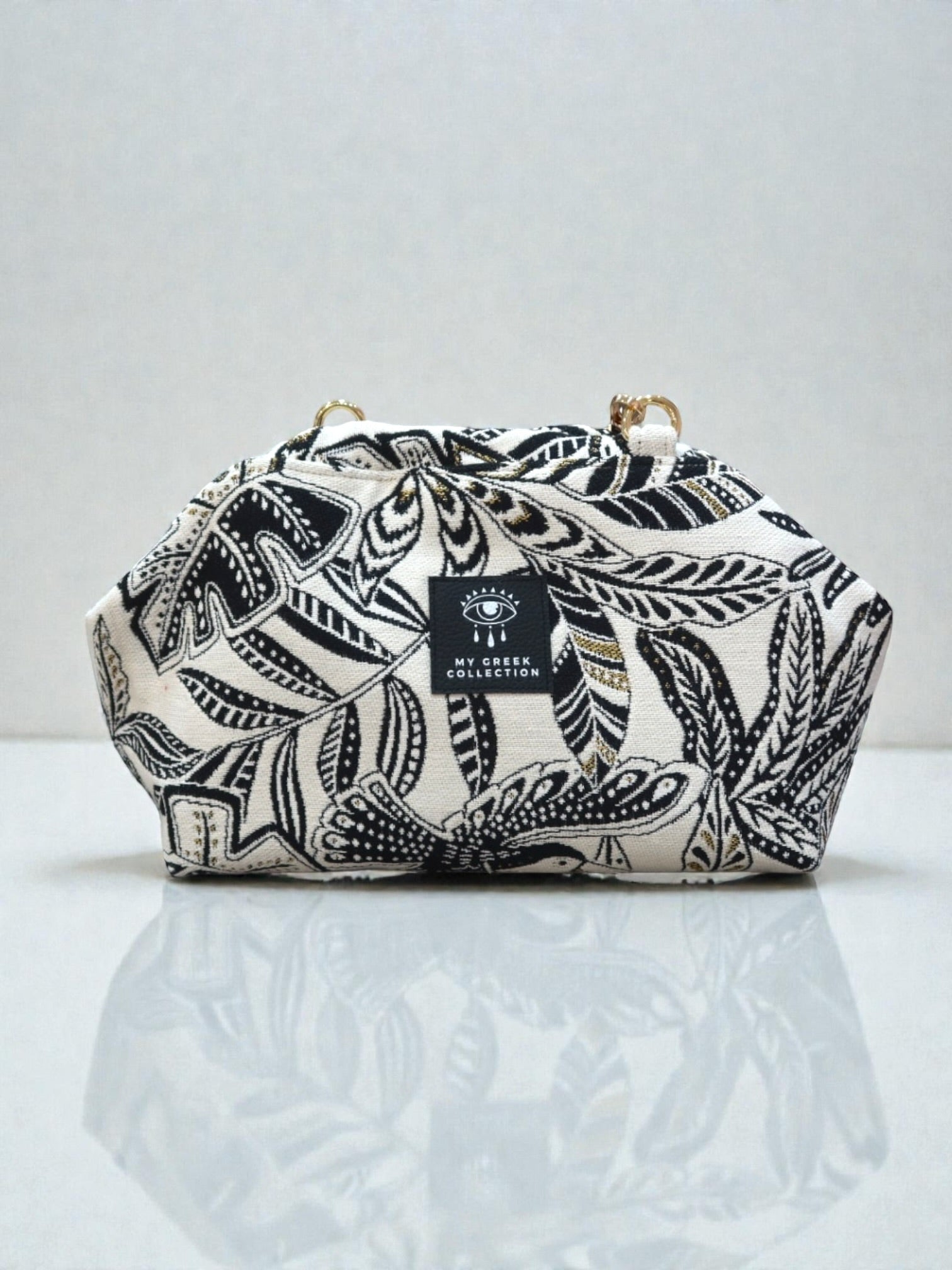 Thalia / Medium frame bag black and white leaves