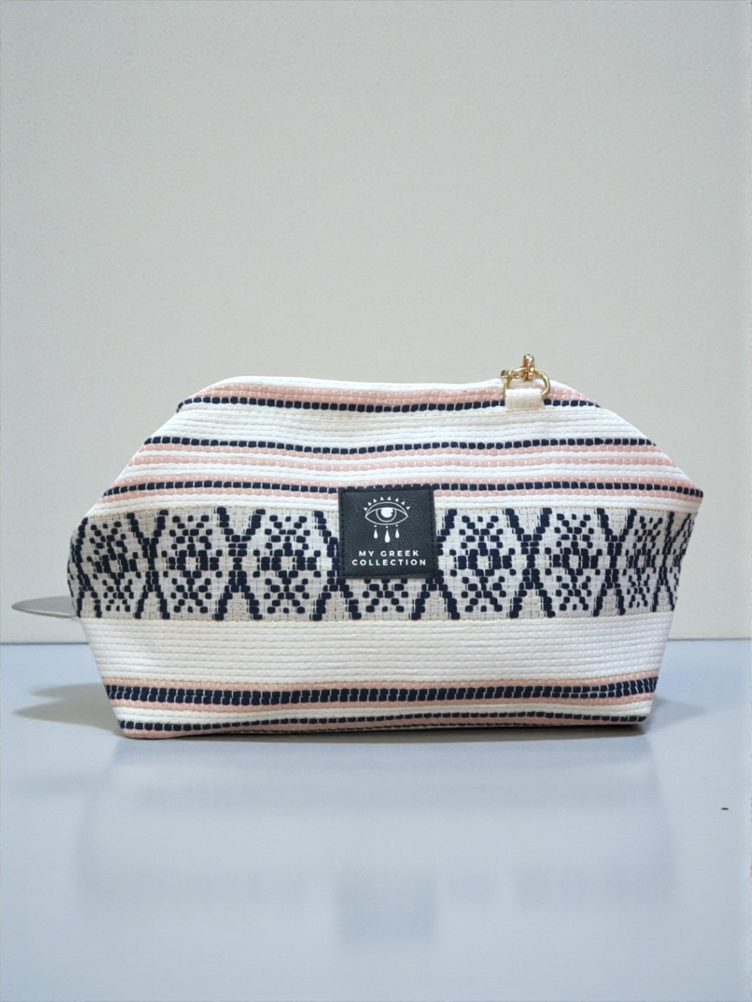 Thalia / Medium frame bag white pink geometric design