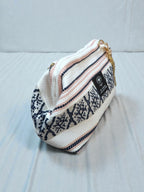 Thalia / Medium frame bag white pink geometric design