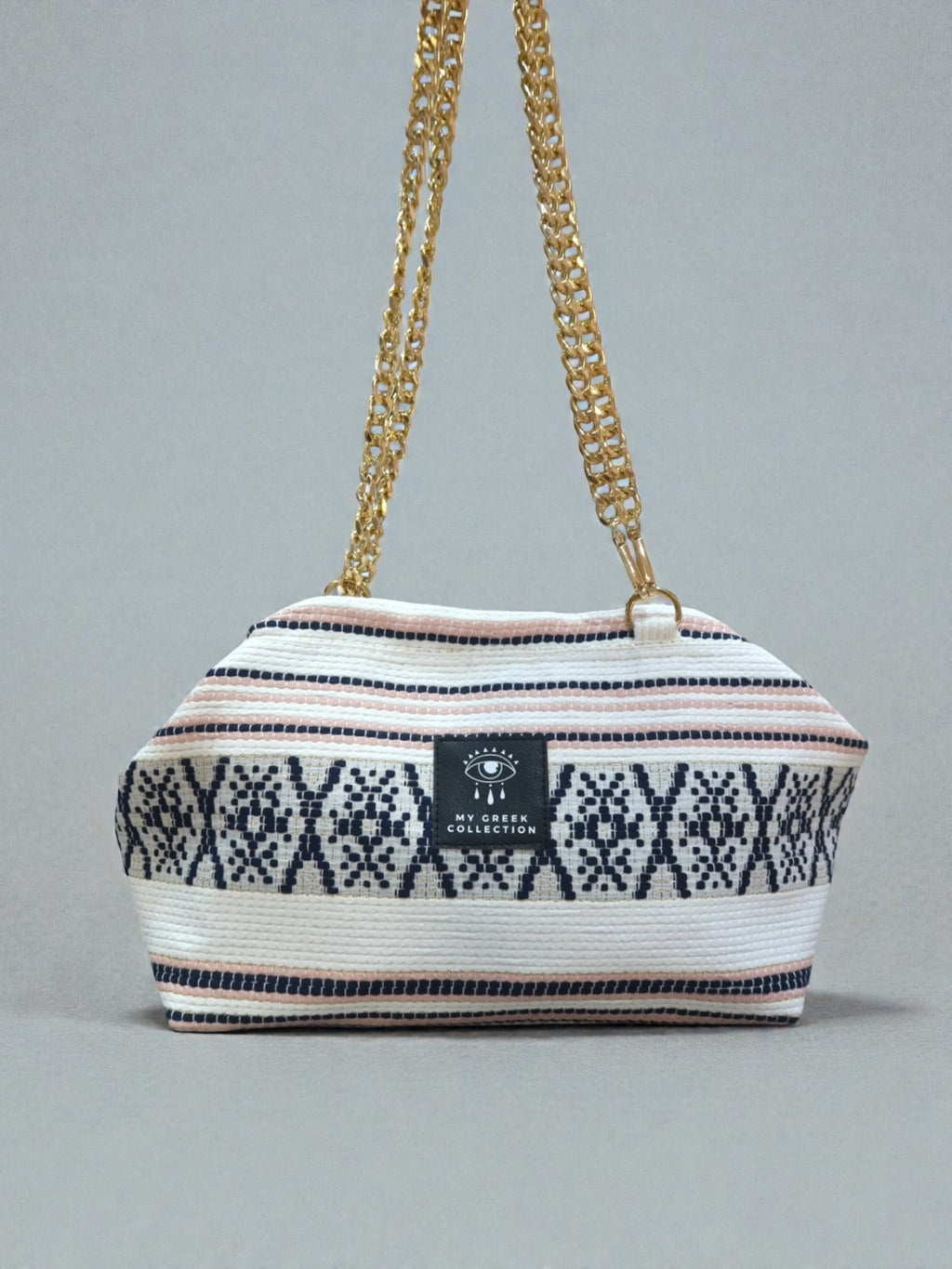 Thalia / Medium frame bag white pink geometric design