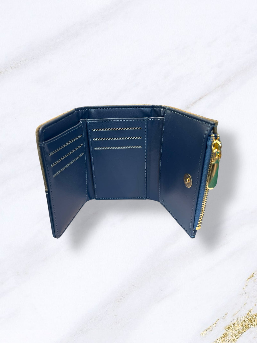 Πορτοφόλι μπλέ δερματίνη μικρό δίχρωμο