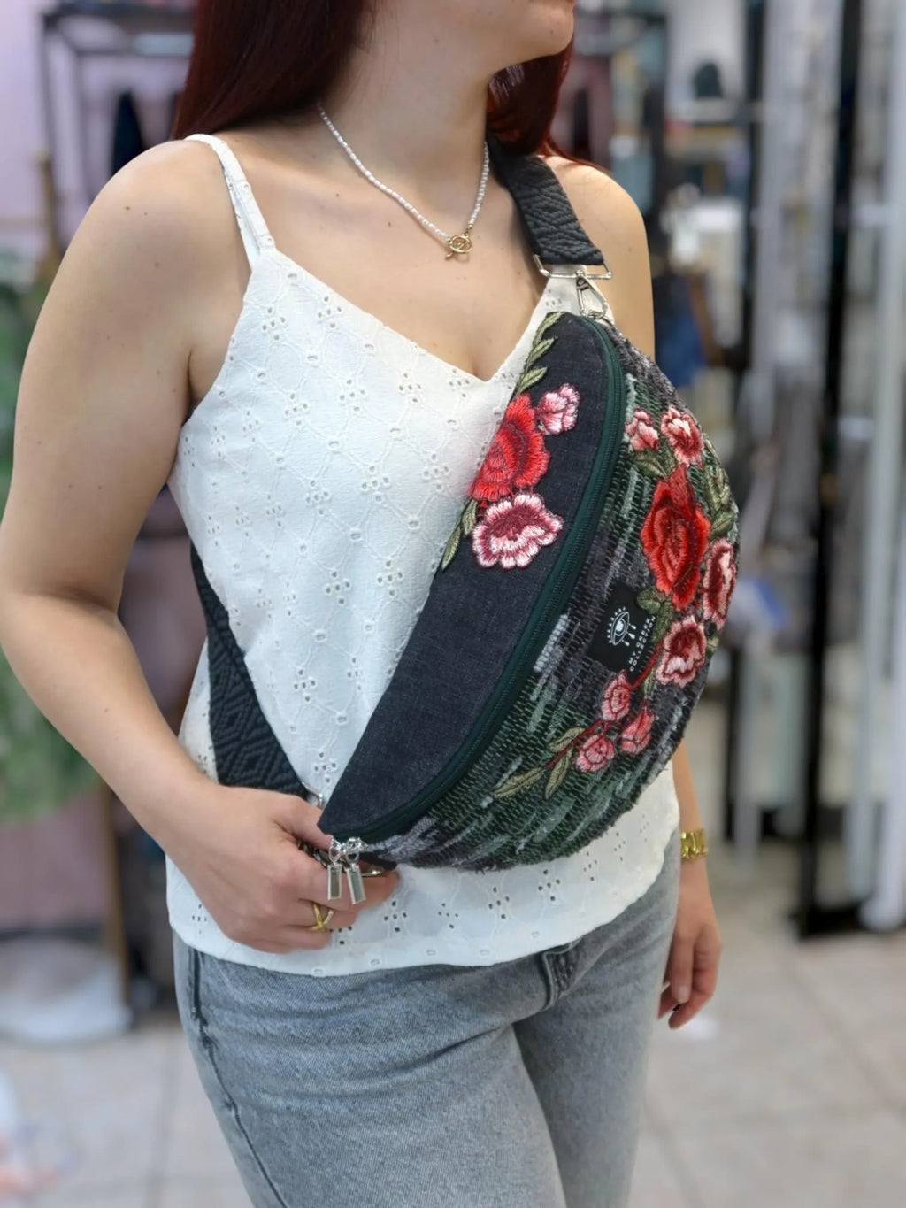 Hera / Floral Embroidered large Belt Bag